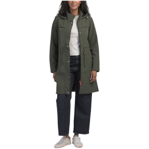 HUNTER Softshell Longline Coat With Cinched Waist - Picture 1 of 3